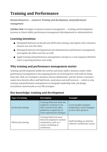 Business Human Resources Training and Performance NSW St6 HSC