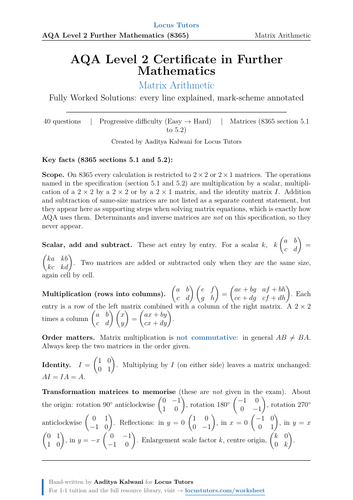 Matrix Arithmetic | AQA L2 Further 8365 | 40 Worked Examples