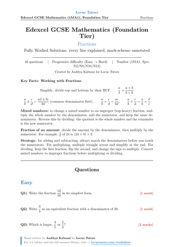 Fractions | Edexcel GCSE Foundation | 40 Worked Examples