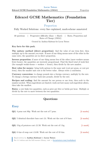 Proportion | Edexcel GCSE Foundation | 40 Worked Examples