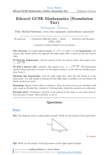 Pythagoras' Theorem | Edexcel GCSE Foundation | 40 Worked Examples