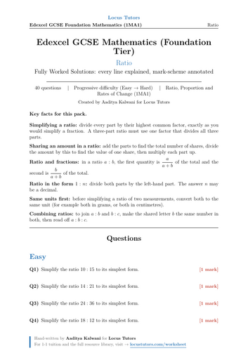 Ratio | Edexcel GCSE Foundation | 40 Worked Examples
