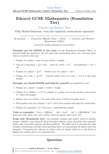 Volume and Surface Area | Edexcel GCSE Foundation | 40 Worked Examples