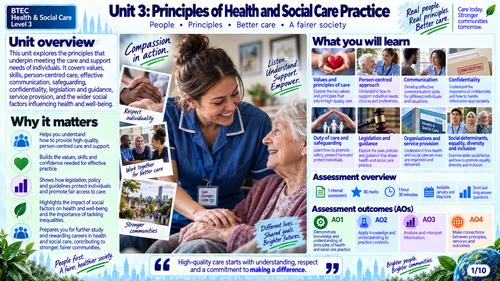 Pearson BTEC Level 3 Applied Science AAQ Unit 3  | Principles of Health and Social Care Practice