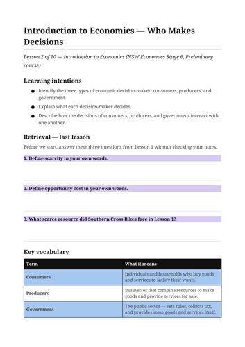 Introduction to Economics Who Makes Decisions NSW St6