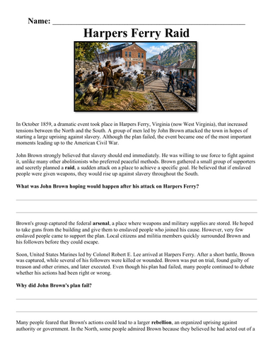Harpers Ferry Raid Worksheet "Chunked"