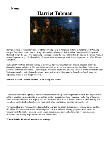 Harriet Tubman Worksheet "Chunked"
