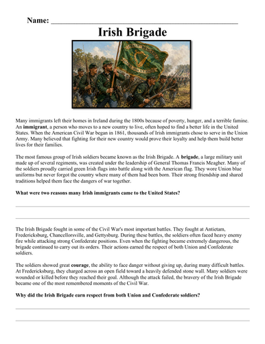 Irish Brigade Worksheet "Chunked"