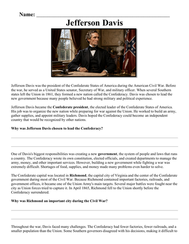 Jefferson Davis  Worksheet "Chunked"