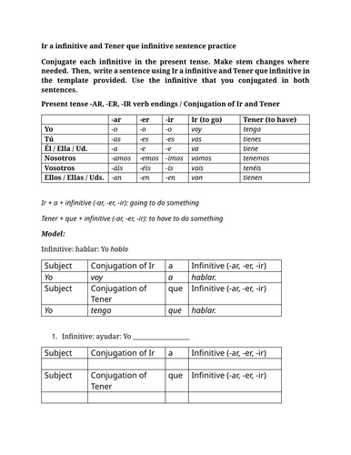 Ir a infinitive and Tener que infinitive sentence practice
