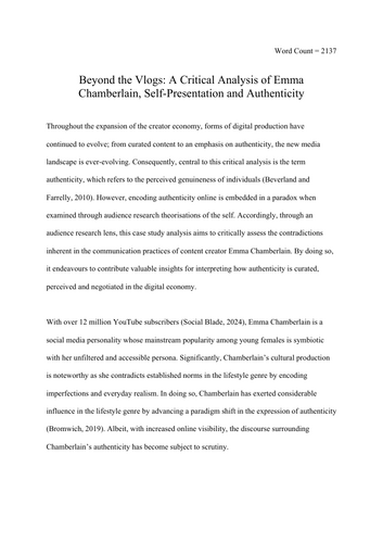 First-Class Essay: Emma Chamberlain, Authenticity & Self-Presentation