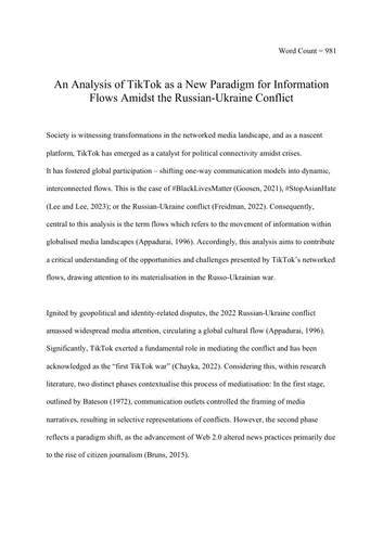 TikTok & the Russia-Ukraine War | Social Media & Political Communication Essay