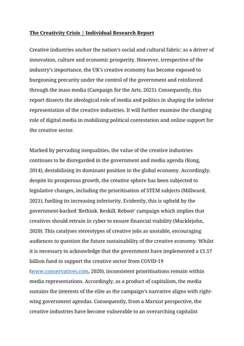 The Creativity Crisis | UK Creative Industries, Media & Politics Essay