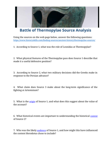 Battle of Thermopylae Source Analysis Worksheet