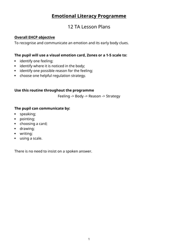 12-Session Emotional Literacy & Regulation Programme – TA Intervention for KS2