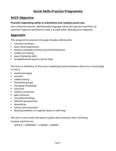 Year 6 Social Skills Practice Programme – 12 Sessions for Autism / SEND