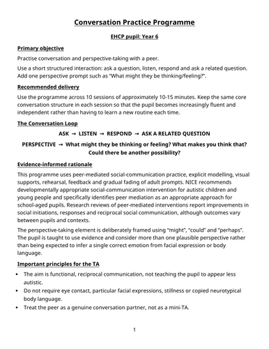 Year 6 Conversation Practice Programme – 10-Session Autism / SEND Intervention