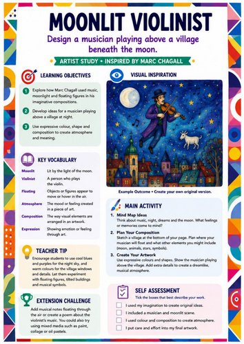Marc Chagall Art Worksheet – Moonlit Violinist | Music & Art | KS3 & KS4