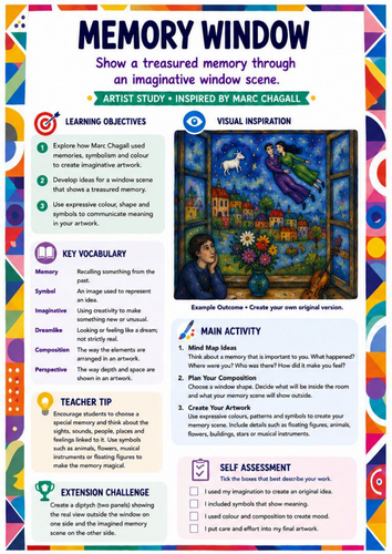 Marc Chagall Art Worksheet – Memory Window | KS3 & KS4 Artist Study