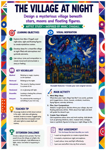 Marc Chagall Art Worksheet – The Village at Night | KS3 & KS4 Art