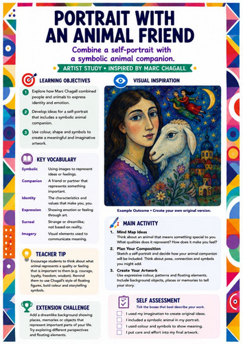 Marc Chagall Art Worksheet – Portrait with an Animal Friend | KS3 & KS4 Art