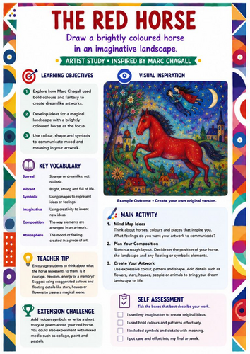 Marc Chagall Art Worksheet – The Red Horse | Colour & Fantasy KS3 KS4