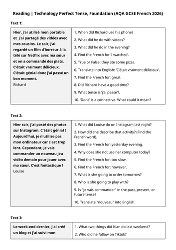 AQA GCSE 2026: Past Online Reading | Technology (French Foundation)
