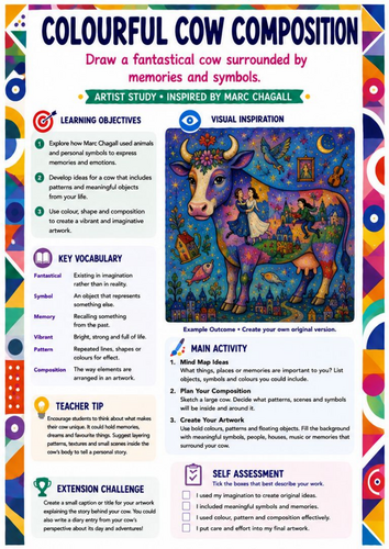 Marc Chagall Art Worksheet – Colourful Cow Composition | KS3 & KS4 Art