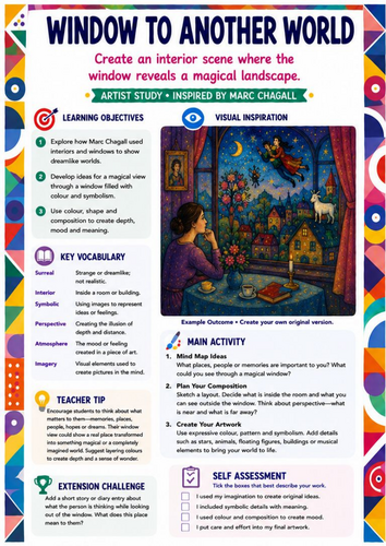 Marc Chagall Art Worksheet – Window to Another World | Surrealism KS3 KS4