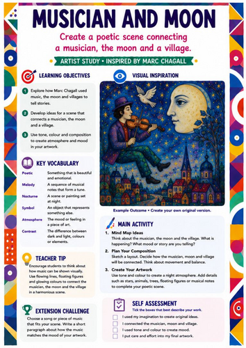 Marc Chagall Art Worksheet – Musician and Moon | Music & Art KS3 KS4
