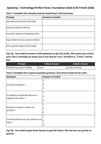 AQA GCSE 2026: Past Online Speaking Exam | Technology (French Foundation)