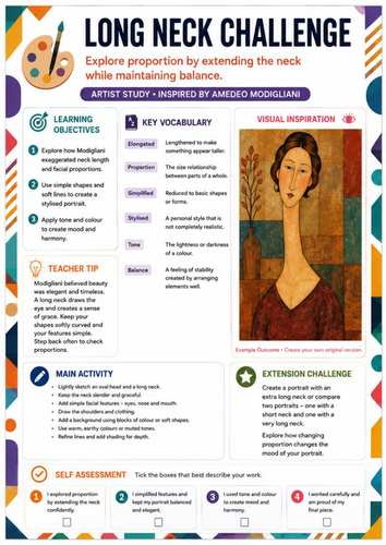 Long Neck Challenge – Amedeo Modigliani Artist Study Worksheet | KS3 & KS4 Art