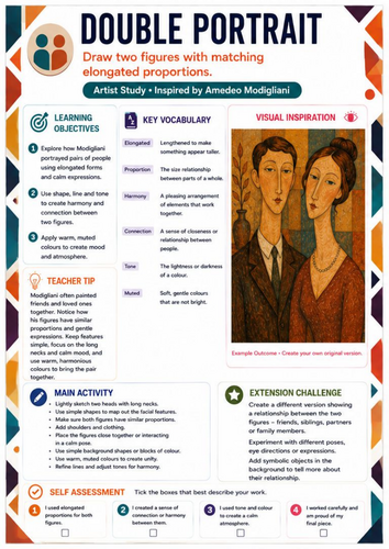 Double Portrait – Amedeo Modigliani Artist Study Worksheet | KS3 & KS4 Art
