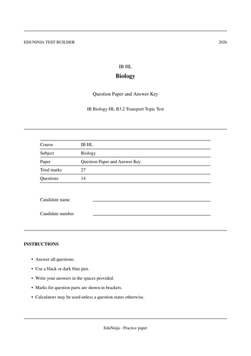 IB Biology HL B3.2 Transport MCQ Practice