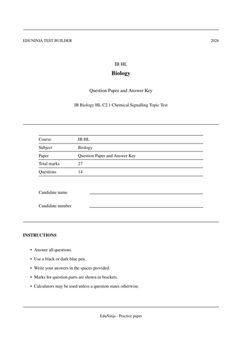 IB Biology HL C2.1 Chemical Signalling MCQ Practice