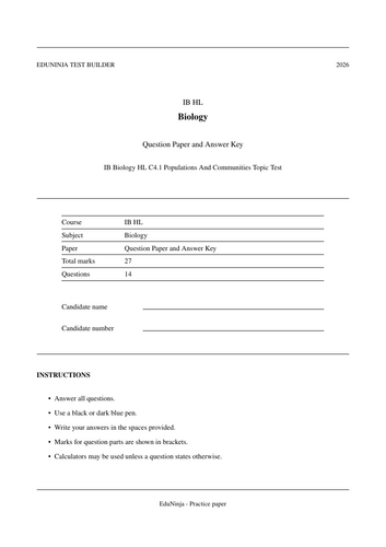 IB Biology HL C4.1 Populations And Communities MCQ Practice