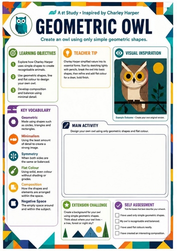Charley Harper Geometric Owl Art Worksheet | Artist Study | KS3 Art