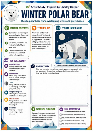 Charley Harper Winter Polar Bear Worksheet | Geometric Animals | KS3 Art