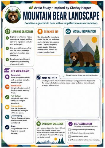 Charley Harper Mountain Bear Landscape Worksheet | KS3 Art & Artist Study