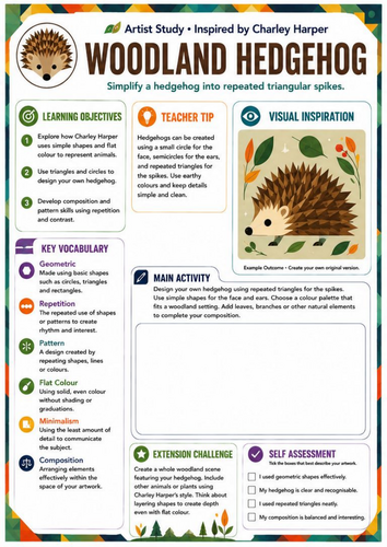 Charley Harper Woodland Hedgehog Worksheet | Pattern & Repetition | KS3 Art