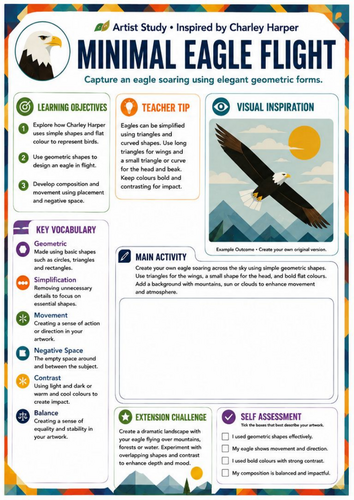 Charley Harper Minimal Eagle Flight Worksheet | Geometric Bird Art | KS3 Art