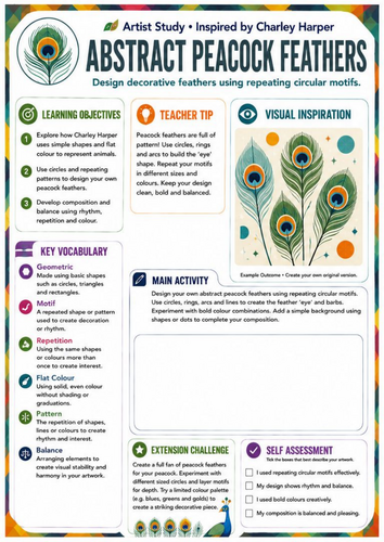 Charley Harper Abstract Peacock Feathers Worksheet | Pattern & Repetition | KS3 Art