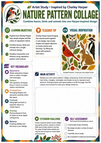 Charley Harper Nature Pattern Collage Worksheet | Birds, Animals & Pattern | KS3 Art