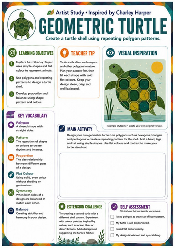 Charley Harper Geometric Turtle Worksheet | Polygon Pattern Art | KS3 Art