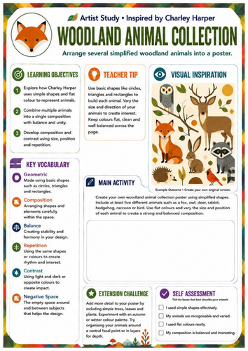 Charley Harper Woodland Animal Collection Worksheet | Geometric Wildlife | KS3 Art