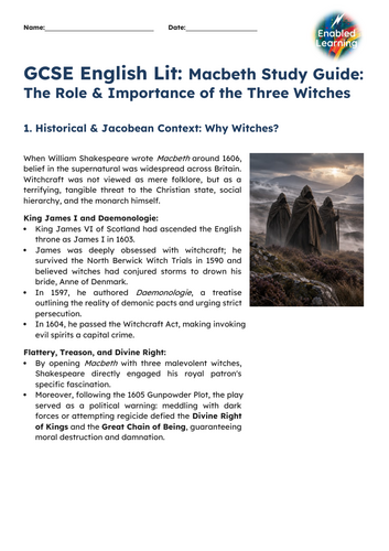 GCSE English Lit - Macbeth - Role of the 3 Witches
