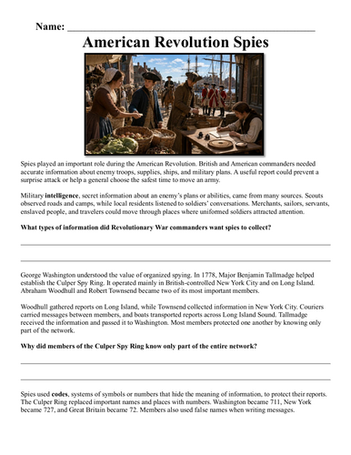 American Revolution Spies Assignment  "Chunked"