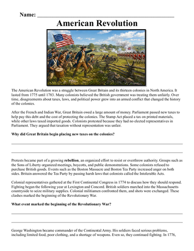 American Revolution  Assignment "Chunked"