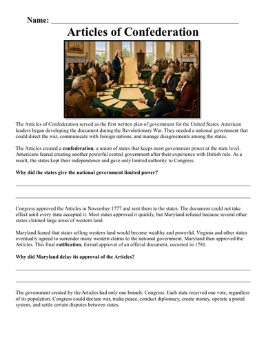 Articles of Confederation Assignment "Chunked"