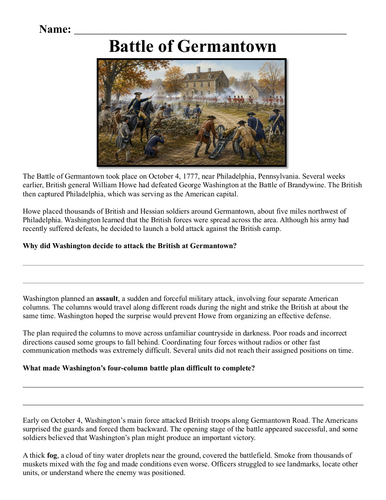 Battle of Germantown Assignment "Chunked"